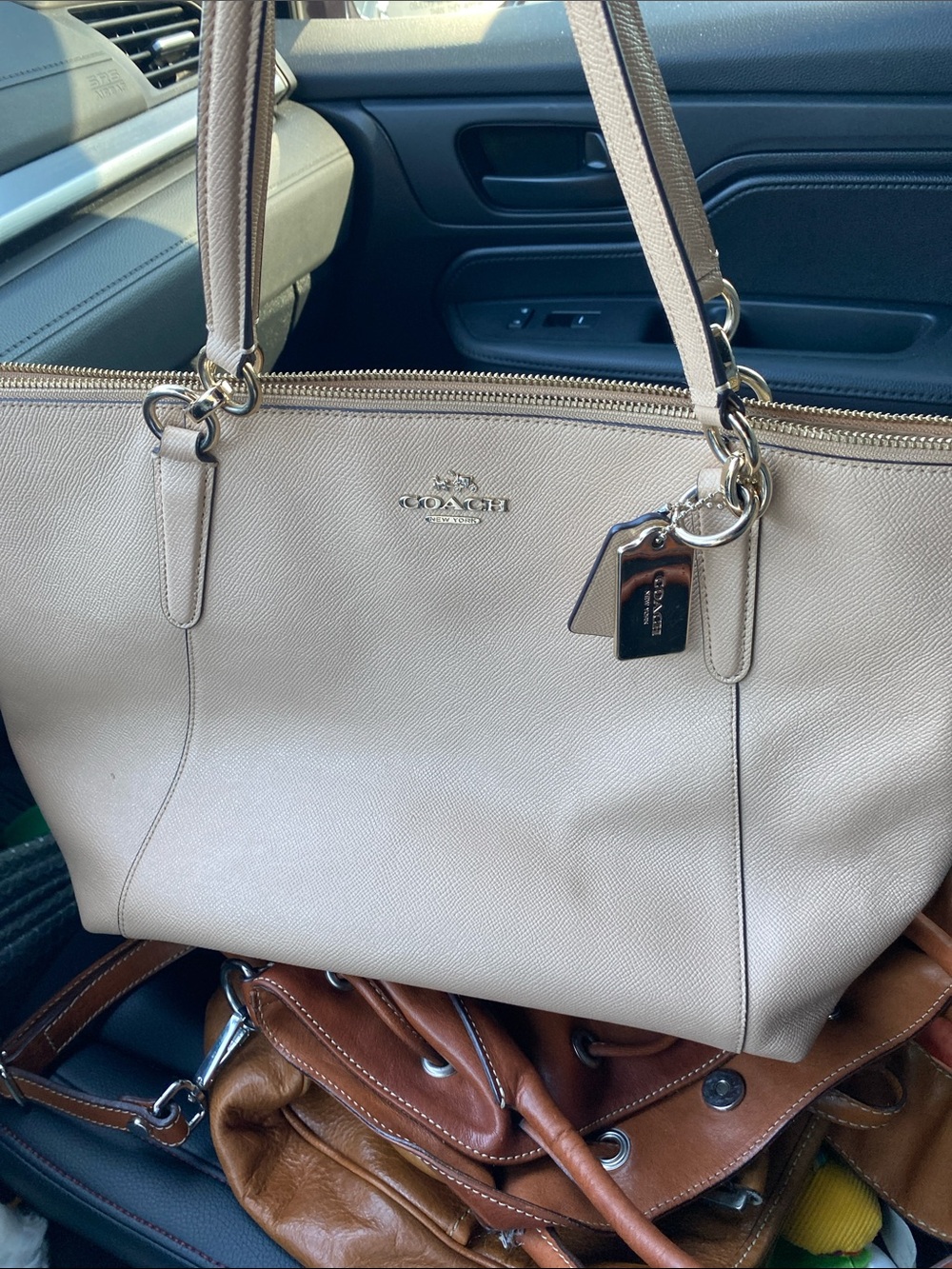 Coach Beige Leather Tote with Logo Charm